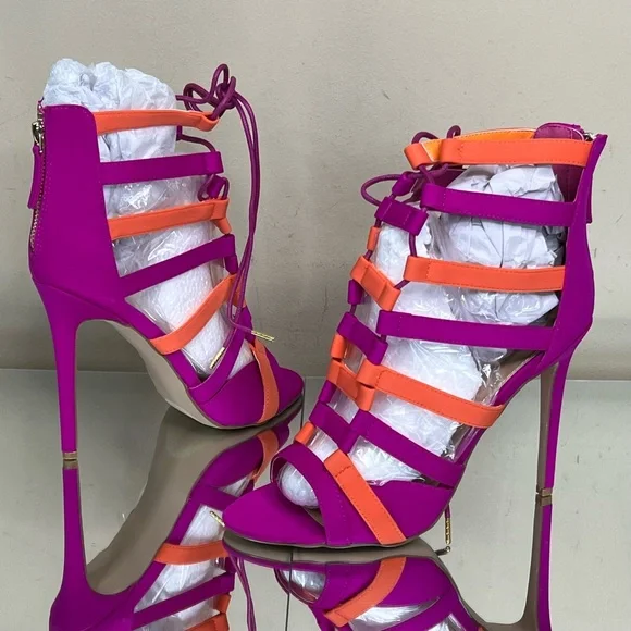 Sadie Magenta Orange Caged Stiletto Heel - Picture 2 of 8